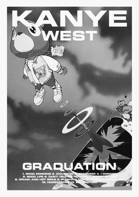 Music Poster Ideas Black And White, Grey Posters For Wall, Kanye Music Poster, Rap Album Posters, Music Posters Kanye, Album Covers Black And White, Music Wall Posters, Kanye West Black And White, Black And White Wall Posters