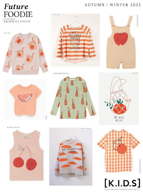 Emily Kiddy Kidswear Trends Ss23, Childrenswear Trends 2024, Childrenswear Trends, Fashion Trending Moodboard, My Own Company, Kidswear Trends, Autumn Winter 2022, Graphic Trends, Kids Fashion Trends