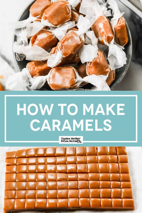 Homemade Caramel Chews, No Fail Caramels, Homemade Chocolate Caramels, Easy Caramel Candy, Carmel Candy Diy, Homemade Caramels Without Corn Syrup, Home Made Caramels Recipe, Soft Chewy Caramels, Caramel Chews Recipe