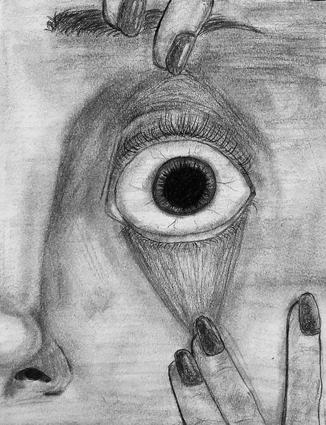 graphite pencil drawing of person pulling eye, black and white grey drawing, portrait drawing, eye pulling art Hand Pulling Eye Down Drawing, Eyes Down Drawing, Pulling Eyes Down Drawing, Hands Pulling Eyes Down Drawing, Person Pulling Eye Down Reference, Eye With Something In It Drawing, Eye Pulling Drawing, Eye With Hands Inside Drawing, Eye Pulling Reference