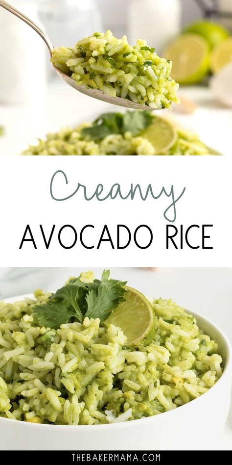 Inspired by our family vacation to Costa Rica, this Creamy Avocado Rice is a tangy and delicious side dish that tastes like paradise! One of our favorite lunch spots had an avocado rice dish on the menu that I could not get enough of. I knew I had to come home and recreate it. And this Avocado Rice hits the spot! Every little bite reminds me of that week in paradise. Avocado And Rice Recipes, Recipes That Use Avocado, Avocado Lime Rice, Avocado Side Dish Recipes, Rice Avocado Recipes, Avocado Fried Rice, Rice With Avocado, Rice And Avocado Bowl, Rice And Avocado Recipe