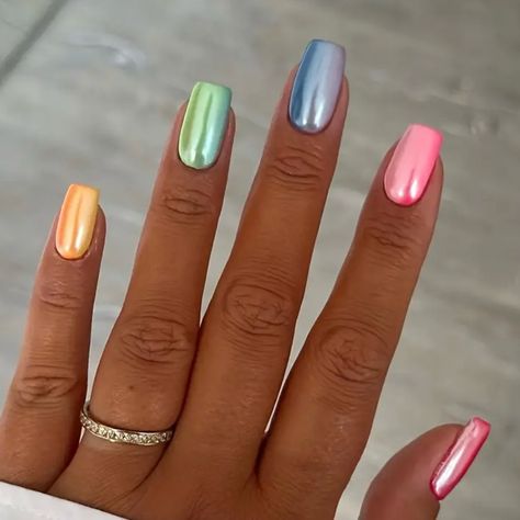 Plating Acrylic Medium Square Reflective Mirror Solid Color Nail Art Tips 24pcs. I Have Several Styles And Colors Bundle And Save Baby Color Nails, Chrome Orange Nails, Bright Pink Chrome Nails, Neon Chrome Nails, Cute Neon Nails, Rainbow Chrome Nails, Fingernail Colors, Anna Nails, Solid Nails