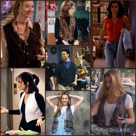 #friends #friendstv #friendsoutfit #outfit #style #outfitideas #ootd #vestoutfits #waistcoatoutfits #waistcoats #styleinspo #90'sstyleinspo #90's #retro #vintagefashion #autumn #autumnfashion #autumnstyleinspo #thriftinspo #thrift #thriftedstyle #phoebebuffay #monicageller #rachelgreen #chandlerbing #phoebebuffaystyle #brownoutfits #brown Friends Vest Outfit, 2000s Vest Outfits, Vest Outfits 90s, Summer Turtleneck Outfit, 90s Vest Outfits For Women, Vest 90s Outfit, 80s Vest Outfits, 90s Vest Outfits, Decade Outfits