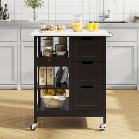 Lark Manor Ariayah Solid Wood Kitchen Island & Reviews | Wayfair Kitchen Trolley Cart, Rolling Kitchen Cart, Kitchen Storage Cart, Island Cart, Rolling Kitchen Island, Kitchen Necessities, Kitchen Island Cart, Kitchen Trolley, Kitchen Roll