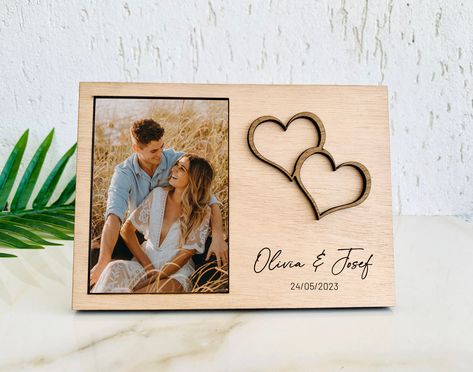 Wedding Photo Frame for Parents, 50th Anniversary Frame, Engagement Picture Frame, Wedding Shower Photo Frame for Dad, Engraved Photo Frame #weddingphotoframe #weddingpictureframe #engagementphotoframe #engagementpictureframe #AnniversaryphotoFrame Personalized Picture Frame, Engagement Picture Frame, Shower Frame, Engraved Photo Frame, Wedding Photo Frame, Anniversary Frame, Framed Wedding Photos, Laser Cut Wood Crafts, Laser Engraved Ideas