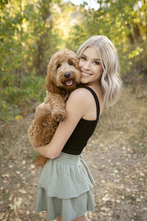 Outdoor summer senior photography idea with dog, these have to be the cutest duo! Photos by Michelle Nichols Photography in Boise, Idaho Fall Senior Pictures With Dog, Senior Portraits With Dog, Senior Pic With Dog, Cat Senior Pictures, Senior Picture Ideas Dog, Dog Senior Pictures, Senior Picture With Dog, Senior Picture Ideas With Dogs, Senior Photos With Dog