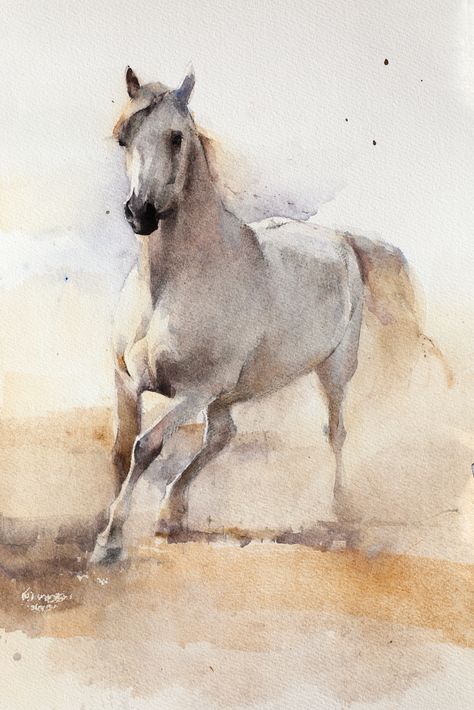 Ivory 12 x 9 watercolor by Kathry Mapes Turner حصان عربي, Watercolor Horse Painting, Equine Artwork, Horse Posters, Horse Drawings, Watercolor Painting Techniques, Wildlife Artists, Equine Art, Jackson Hole