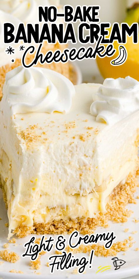 Banana Cream Cheesecake, Bake Banana, Easy Banana Pudding, No Bake Banana Pudding, Banana Pie, Yummy Cheesecake, Banana Dessert Recipes, Banana Pudding Cheesecake, Baked Cheesecake