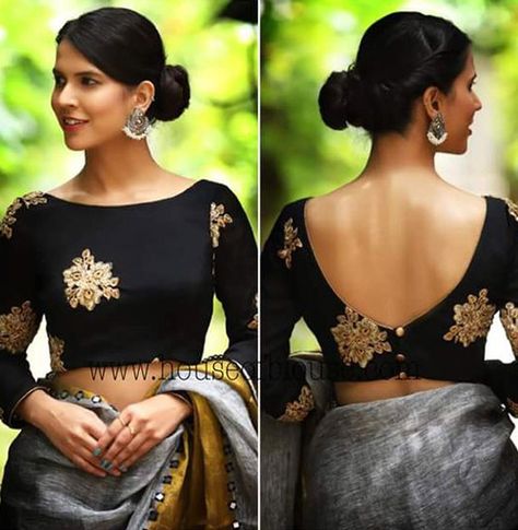 11 Trending Blouse Designs In 2019 That Will Impress You Silk Saree Blouse Sleeves Design, Plain Black Blouse Designs, Plain Silk Blouse Designs, Front Neck Blouse Designs, Saree Jacket Designs, India Saree, Indian Blouse Designs, Blouse Lehenga, Boat Neck Blouse Design