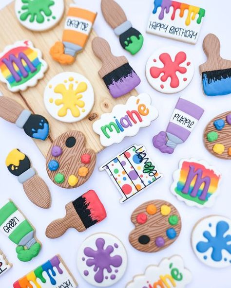 Paint Palette Cookies Decorated, Paint Brush Cookies, Art Theme Cookies Decorated, Paint Brush Cookies Decorated, Artist Cookies Decorated, Paint Party Cookies Decorated, Art Birthday Cookies, Paint Palette Cookies, Art Theme Cookies