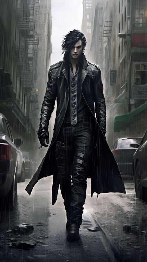 Cyberpunk created with AI by Amanda Church Gothic Groom, Steampunk Suit, Modern Beard Styles, Merry Gentry, Vampire Novel, Lightning Thief, Goth Guys, Count Dracula, Royal Clothing