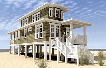 Coastal Home Plans - All Tides Cottage Beachfront House Plans, Lighthouse Staircase, Narrow Lot Beach House Plans, Narrow Beach House, Viewing Tower, Beach Style House Plans, Beach House Flooring, Stilt House, Beach House Floor Plans