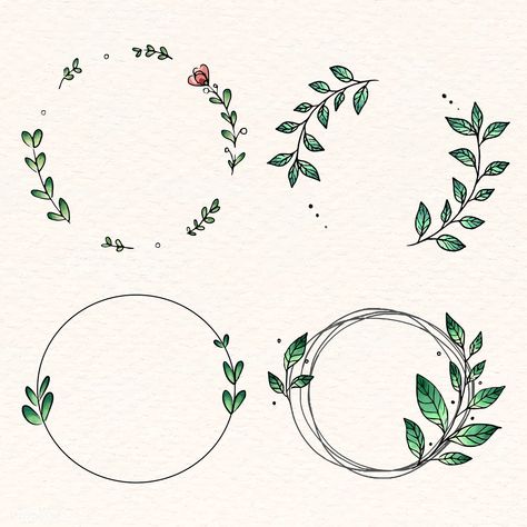 Doodle floral wreath vector collection | premium image by rawpixel.com / Adj Bujo Headers, Wreath Tattoo, Wreath Vector, Floral Doodles, Doodle Floral, Wreath Drawing, Seni 2d, Envelope Art, 카드 디자인