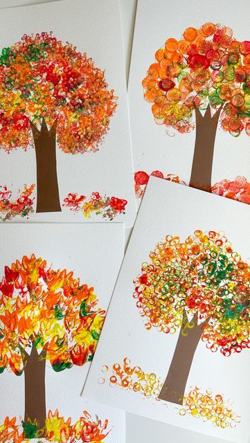 Simple Preschool Crafts Fall, Tree Painting Ideas, Preschool Painting, Fall Tree Painting, Fall Art Projects, Easy Fall Crafts, Fall Tree, Preschool Arts And Crafts, Kindergarten Crafts