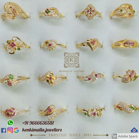 #KJ_G32 Weight: 2 to 3g Item: Ladies Rings Fb, Insta, Pinterest: @konkimalla.jewellers 1 Gram Gold Ring For Women, Ladies Finger Ring, Ladies Gold Rings, 1 Gram Gold Jewellery, Gold Finger Rings, Ladies Rings, Modern Gold Jewelry, Gold Chain Design, Tangle Art