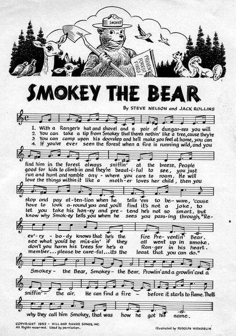 Junior Ranger, Bear Songs, Smokey The Bear, Smokey Bear, Smokey The Bears, Song Sheet, Song Time, Forest Fire, I Remember When