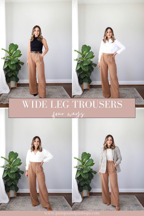 Wide Leg Business Pants, Wife Legged Pants Outfit, Wide Leg Trousers Outfit Wedding Guest, High Waist Work Pants Outfit, Shirt And Wide Leg Pants Outfit, Wide Leg Pants Outfit Professional, Tailored Wide Leg Trousers Outfit, High Waist Wide Leg Trousers Outfit, Kakis Wide Leg Pants Outfit Women Style