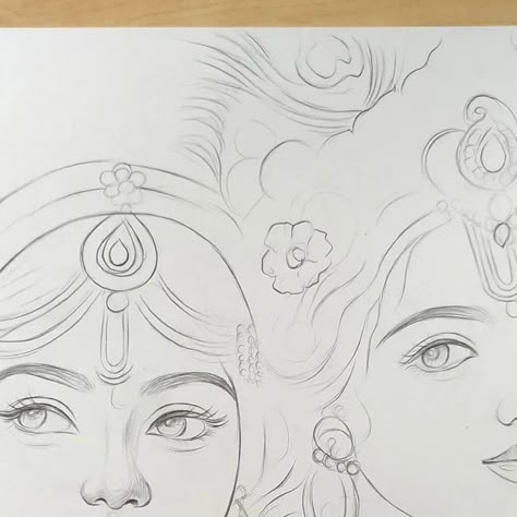 Radhe Krishna Pencil Sketch, God Love Drawing, Radha Ji Sketch, Radha Ji Drawing, Kanha Ji Drawing, Shree Krishna Sketch, Devotional Drawings, Lord Krishna Drawing Pencil, Radha Krishna Drawing Pencil Easy