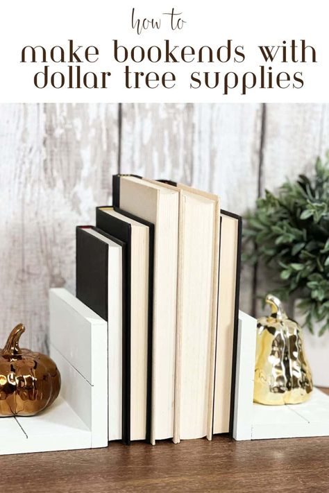 Dollar Tree Bookends, Diy Book Tree, Diy Book End Ideas, Diy Bookends Dollar Stores, Book End Ideas, Diy Book End, Homemade Bookends, Bookends Ideas, Tree Bookends