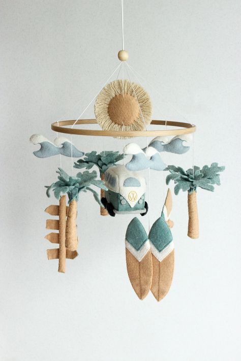 Surf Baby Mobile, Beach Baby Mobile, Ocean Baby Mobile - Etsy Sun And Surf Nursery, Beach Inspired Nursery, Surf Inspired Nursery, Ocean Aesthetic Nursery, Beachy Baby Room, Ocean Inspired Nursery, Hawaiian Nursery Theme, Beach Boy Nursery, Surf Baby Nursery