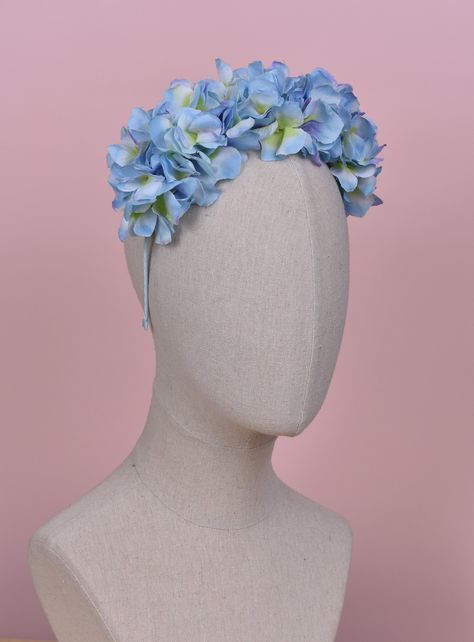 Hydrangea Flower Crown, Romantic Color Schemes, Blue Flower Crown, Bridal Flower Headband, Festival Headpiece, Blue Hydrangea Flowers, Crown Headpiece, Feather Headpiece, Headband Bridal