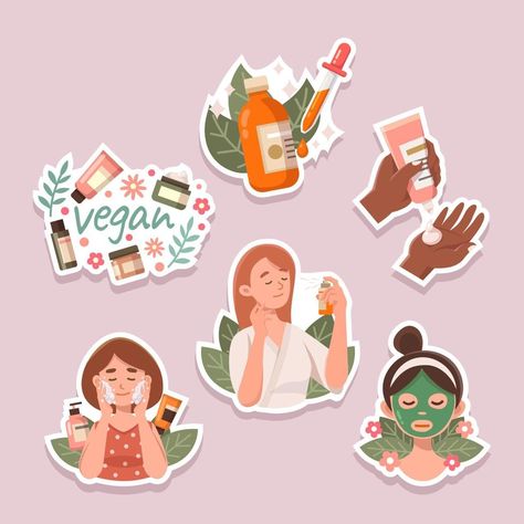 Set of Skin Care Sticker Self Care Icon, Skin Care Illustration, Food Sticker Design, Packaging Sticker Design, Skin Care Stickers, Skincare Stickers, Flower Skincare, Healthy Face Skin, Skin Care Logo