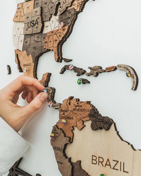 Wooden Anniversary Gift, Wooden World Map, Wood World Map, Push Pin World Map, World Map Decor, Pushpin Travel Map, Black Wall Clock, Wooden Map, World Map Wall Art