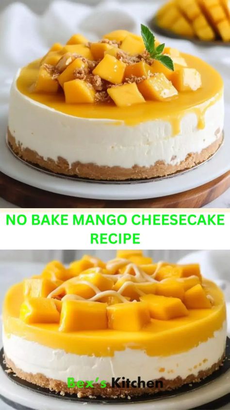 No bake mango cheesecake recipe – Bex’s Kitchen No Bake Mango Cheesecake Recipes, Mango Cheesecake Recipe, No Bake Mango Cheesecake, Dessert Quick, Fruity Dessert, Mango Dessert Recipes, Mango Cheesecake, Mango Dessert, Lime Cheesecake