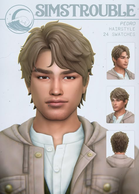 PEDRO by simstrouble | simstrouble on Patreon Sims 4 Mm Cc Hair Male, Sims 4 Mm Male Hair, Sims Collection, Sims Outfits, 4 Hairstyles, Sims 4 Hair Male, Clothes Cc, Die Sims 4, The Sims 4 Skin