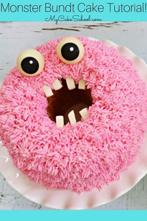 Funny Monster Bundt Cakes- Free Video Tutorial #monstercake #monsterparty #halloweencake #halloweenparty #easyhalloweencake Diy Birthday Cake Kids, Big Bird Cake, Creative Cakes Easy, Funny Cakes To Make, Birthday Cake Easy Decorating, Monster Cake Ideas, Cake Decorating Funny, Bundt Cake Decorating Ideas, Funny Cake Designs