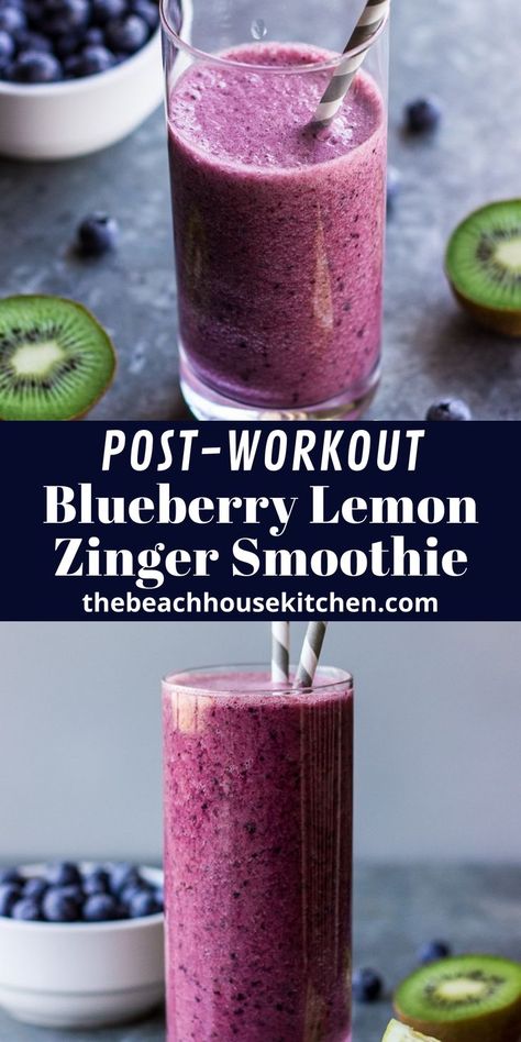 Blueberry Lemon Zinger Smoothie in a glass. Smoothie With Coconut Water, Smoothie With Coconut, Lemon Greek Yogurt, Coconut Water Smoothie, Greek Yogurt Flavors, Post Workout Smoothie, Seasoned Veggies, Workout Smoothies, Smoothie Prep