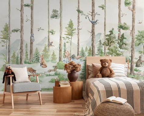 Jungle Wall Mural, Kids Room Murals, Jungle Wall, Wild Forest, Jungle Wallpaper, Kids Room Wallpaper, Forest Wallpaper, Watercolor Wallpaper, Salou