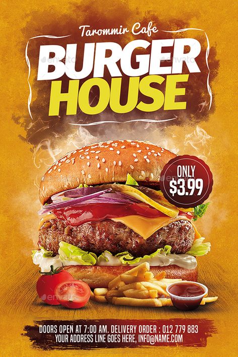 Burger House Flyer Resep Burger, Design Cibo, Menu Burger, Quotes Food, Poster Food, Burger Menu, Cooking Photography, Food Recipes Easy, Restaurant Flyer