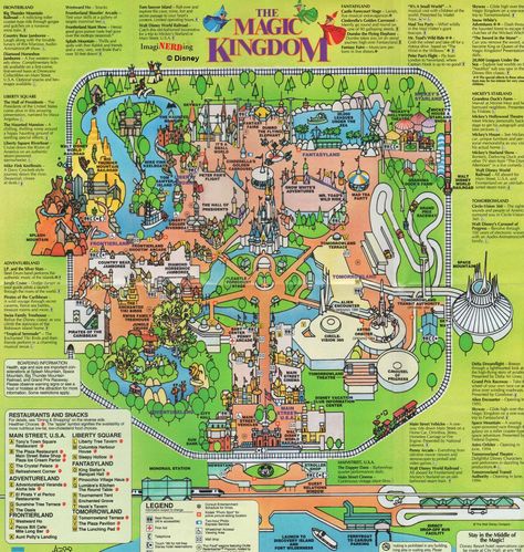 Magic Kingdom 1993 - Still with Mickey's Starland and old Tomorrowland Disney Park Maps, Disney Map, Magic Kingdom Map, Theme Park Map, Disney World Map, Kingdom Map, Map Brochures, Disneyland Map, Retro Disney