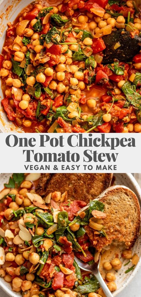 Tuscan Chickpea Stew, Tomato Chickpea Stew, Chickpea Tomato Recipes, Chickpea Tomato Soup, Chickpea Stew Recipes, Chickpeas Tomatoes Recipe, Chickpea And Tomato Recipe, Easy Chickpeas Recipe, Vegan Stews