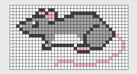 Rat Cross Stitch Pattern, Rat Pixel Art Grid, Cross Stitching Ideas, Rat Pixelart, Rat Perler Beads, Rat Pixel Art, Rat Embroidery, Mouse Pixel Art, Rat Cross Stitch