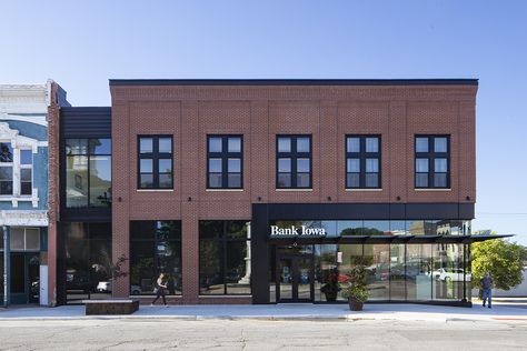 Retail Architecture, Storefront Design, Retail Park, Banks Building, Mix Use Building, Brick Architecture, Adaptive Reuse, Historic Downtown, Brick Facade