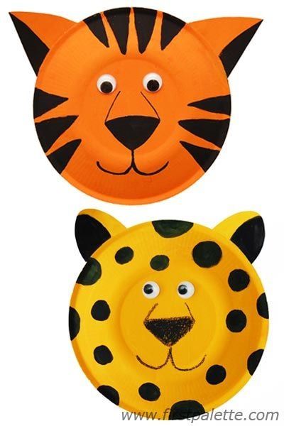 Masks Cheetah Crafts, Leopard Craft, Paper Plate Art, Jungle Crafts, Macan Tutul, Zoo Animal Crafts, Paper Plate Animals, Paper Plate Crafts For Kids, Tiger Crafts