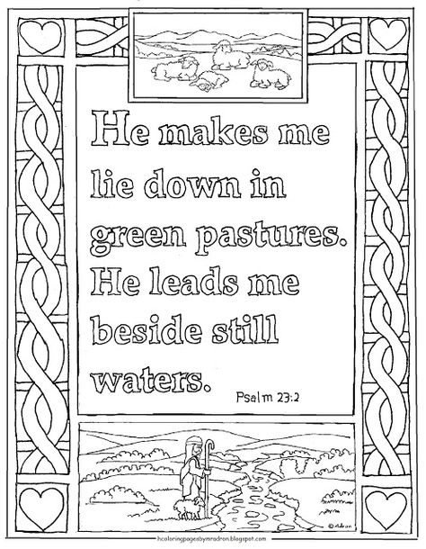 Coloring Pages for Kids by Mr. Adron: Printable Psalm 23:2 Coloring Page, Green Pastures and Still Waters Verse Sunday School Coloring Pages, Beside Still Waters, Bible Verse Coloring Page, Scripture Coloring, Green Pastures, Bible Verse Coloring, Coloring Pages Inspirational, School Coloring Pages, Book Of Psalms