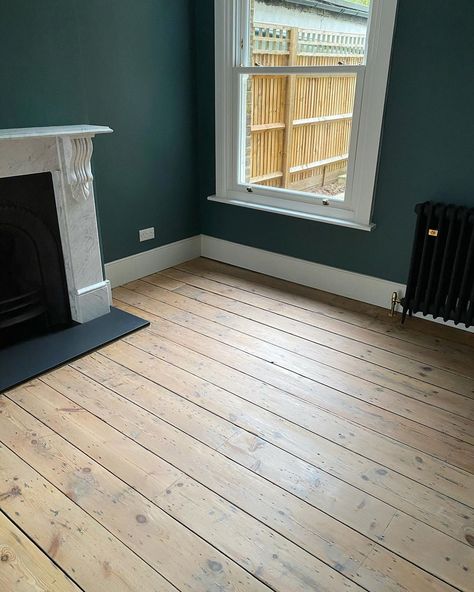 Original Floorboards Living Room, Floorboard Stain Colours, Victorian Wooden Floors, Restored Pine Floorboards, Victorian Pine Floorboards, Refurbished Floorboards, Bedroom With Floorboards, Old Wood Floors Ideas, Varnished Floorboards