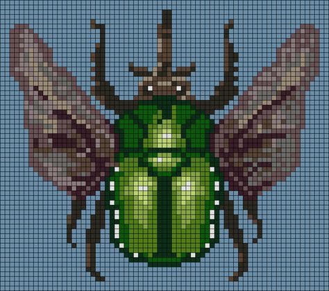 Bug Grid Pattern, Stag Beetle Art, Bug Pixel Art Grid, Bug Tapestry Crochet, Beetle Alpha Pattern, Nature Alpha Pattern, Bug Alpha Pattern, Moth Alpha Pattern, Bug Pixel Art