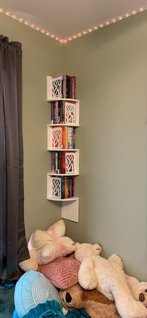 Amazon.com: VASAGLE Corner Shelf, 5-Tier Floating Wall Shelf with Zigzag Design, Bookshelf, Rustic Brown ULBC72BX : Home & Kitchen Book Shelf On The Wall, Small Book Shelf With Storage, Bedroom Corner Shelf Ideas, Book Rack Ideas Small Spaces, Corner Wall Bookshelf, Book Shelf Floating, Book Shelf In Room, Corner Wall Bookshelves, Book Shelf Organizer Ideas