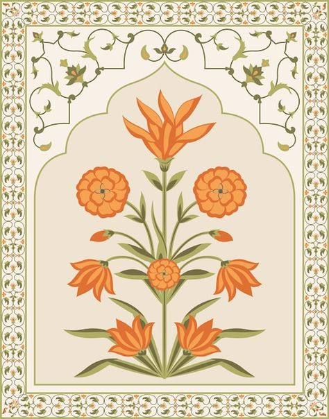 Vector mughal flower motif botanical flo... | Premium Vector #Freepik #vector #flower-motif #abstract-floral #traditional-pattern #abstract-flower Mughal Flower Motif, Mughal Flower, Mughal Art Paintings, Flower Print Pattern, Indian Wedding Invitation Cards, Love Wallpapers Romantic, Print Design Art, Indian Prints, Indian Folk Art