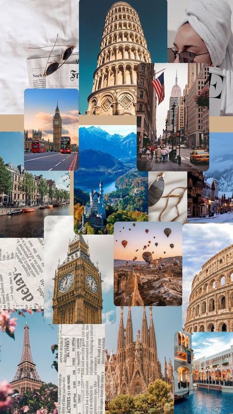 Travel Aesthetic Wallpaper Collage, Travel Aesthetic Collage, Travel Collage Wallpaper, Beautiful Place In The World, Vision Board Collage, Look Wallpaper, Travel Collage, Vision Board Wallpaper, Vision Board Pictures