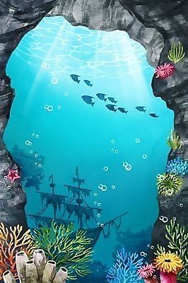 Underwater Drawing, Sea Murals, Ocean Mural, Underwater Background, Ocean Drawing, Sea Drawing, Underwater Painting, Underwater Scene, Sea Life Art