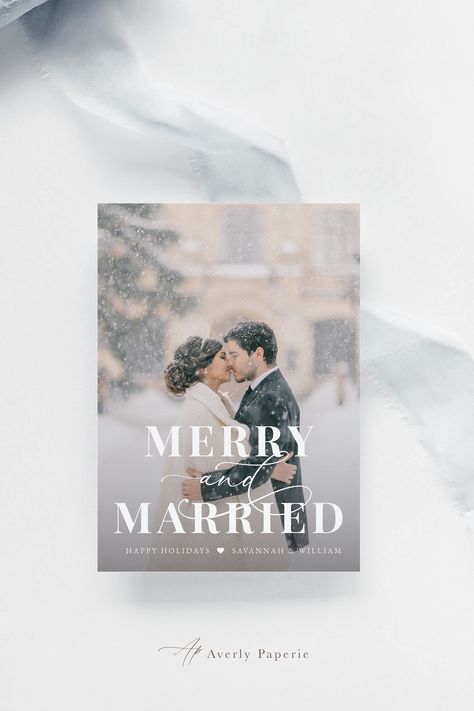 Married Christmas Cards, Marry Christmas Card, Merry And Married, Christmas Photo Card Template, Personalized Cards, Married Christmas, Holiday Photo Cards, Bridal Shower Decorations, Party Signs