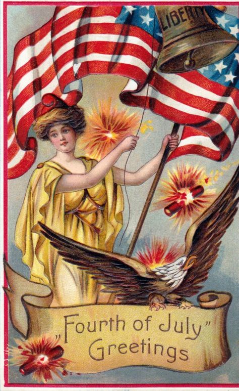 Antique 4th of July postcard #4thofjuly #independenceday #vintagepostcards #fourthofjuly July Greetings, Vintage Fourth Of July, Vintage 4th Of July, 4th Of July Images, July Images, Patriotic Images, Happy Birthday America, Flag Art, Lady Liberty