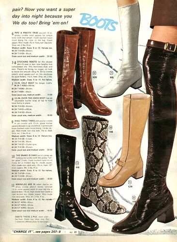 1970 ... glossy crinkle vinyl uppers! | - wishbook | James Vaughan | Flickr 1970s Shoes, 70s Boots, 70s Shoes, Decades Fashion, 60s 70s Fashion, 60s And 70s Fashion, 70s Inspired Fashion, 70s Outfits, 70’s Fashion