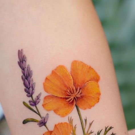 Orange Poppy Tattoo Small, Californian Poppy Tattoo, Ca Poppy Tattoo, Orange Poppy Tattoo, Golden Poppy Tattoo, Orange Flower Tattoo, Poppy Tattoo Small, Petunia Tattoo, California Poppy Tattoo