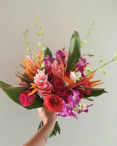 Hawaiian Floral Bouquet, Bridesmaid Bouquet Tropical, Art Arrangement, Tropical Flowers Bouquet, Tropical Bridal Bouquet, Tropical Wedding Bouquets, Tropical Wedding Theme, Tropical Wedding Decor, Tropical Flower Arrangements